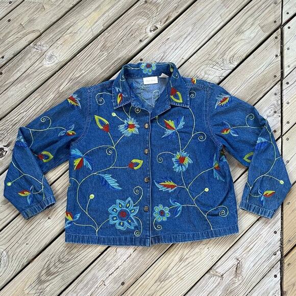 Studio Works Women's Vintage Embroidered Denim Jacket Size L - Picture 1 of 7